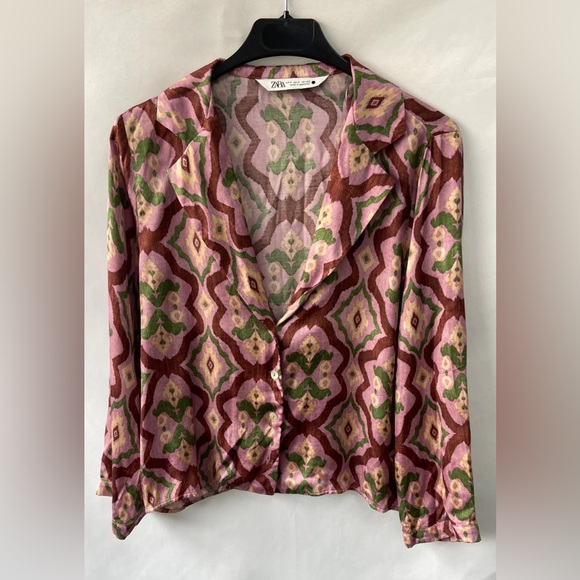 Zara Printed Flowy Shirt made in Morocco size XL - Picture 2 of 9